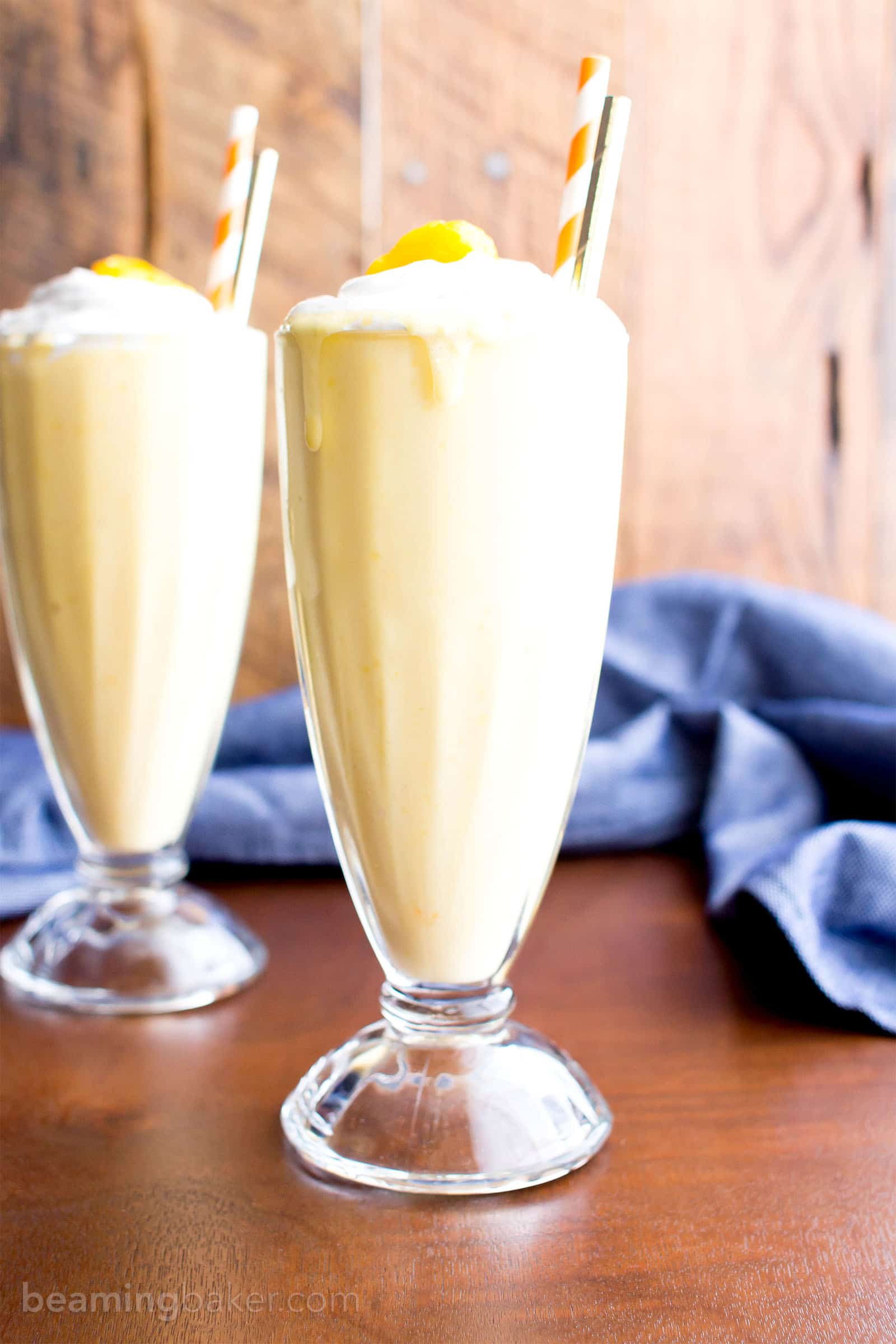 3 Ingredient Mango Coconut Paleo Milkshake (V, GF, Paleo): an easy, 3 ingredient recipe for super thick and frosty mango coconut milkshakes! #Paleo #Vegan #DairyFree #GlutenFree | BeamingBaker.com