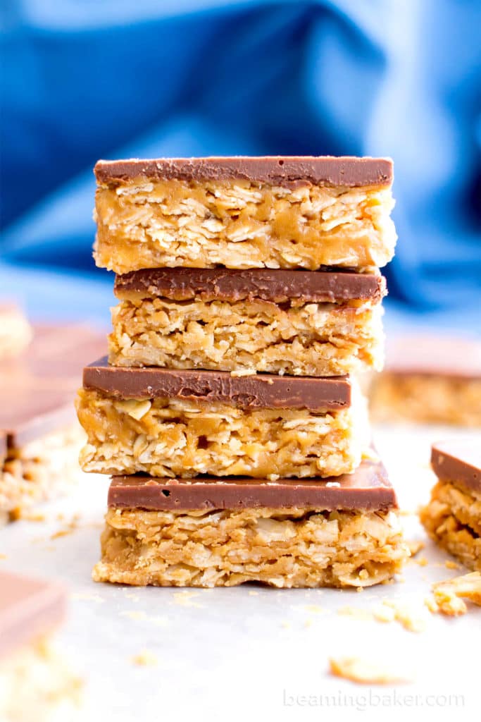 4 Ingredient Healthy No Bake Peanut Butter Cup Oat Bars Vegan, Gluten