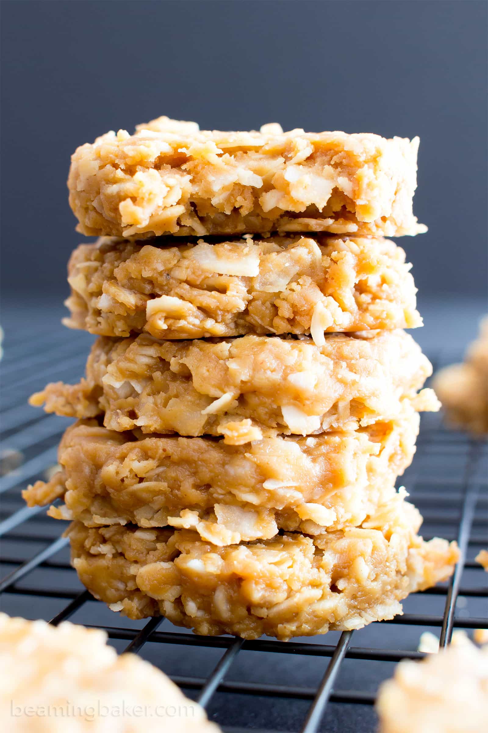 4 Ingredient No Bake Peanut Butter Coconut Oatmeal Cookies Gluten Free Vegan Dairy Free One Bowl Beaming Baker