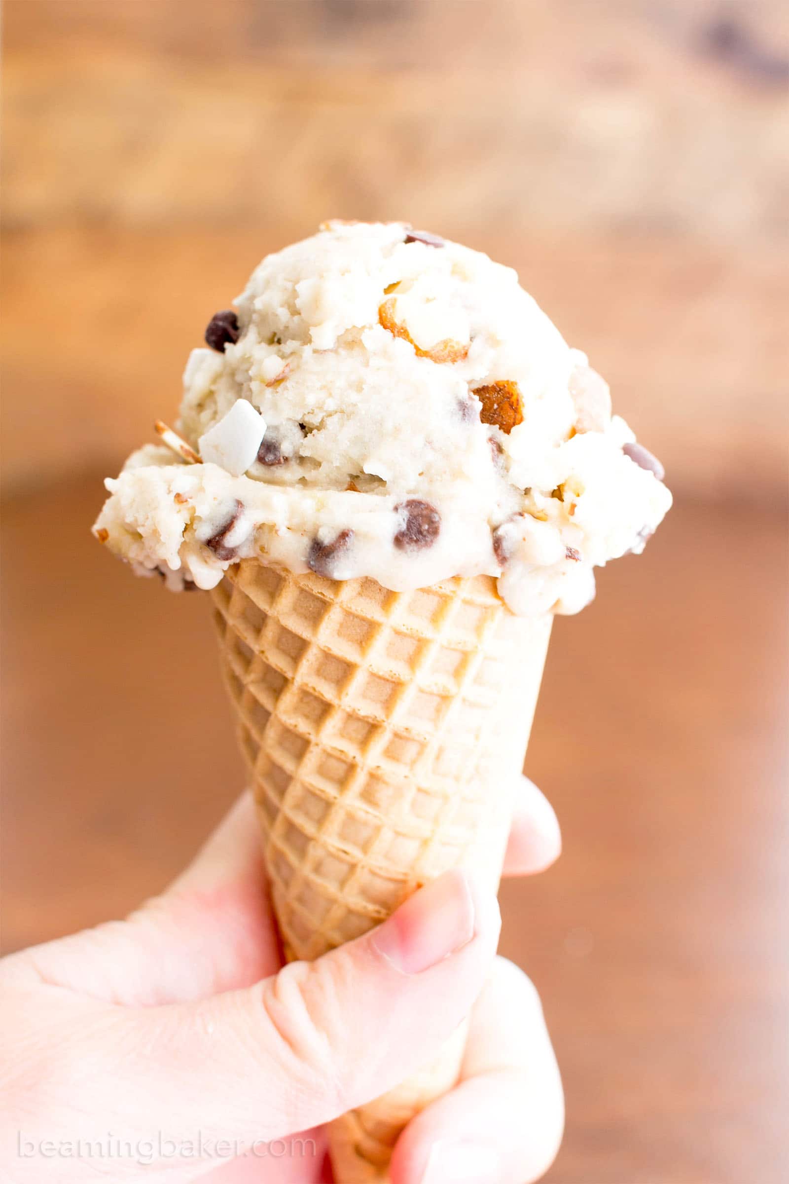 Almond Joy Vegan Paleo Ice Cream Recipe (Refined Sugar-Free): this gluten free dairy free ice cream is bursting with coconut, chocolate and Almond JOY flavors! Easy, No Churn, Delicious. #Paleo #Vegan #IceCream #AlmondJoy #DairyFree | Recipe at BeamingBaker.com