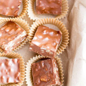 Peanut butter crunch bars on parchment