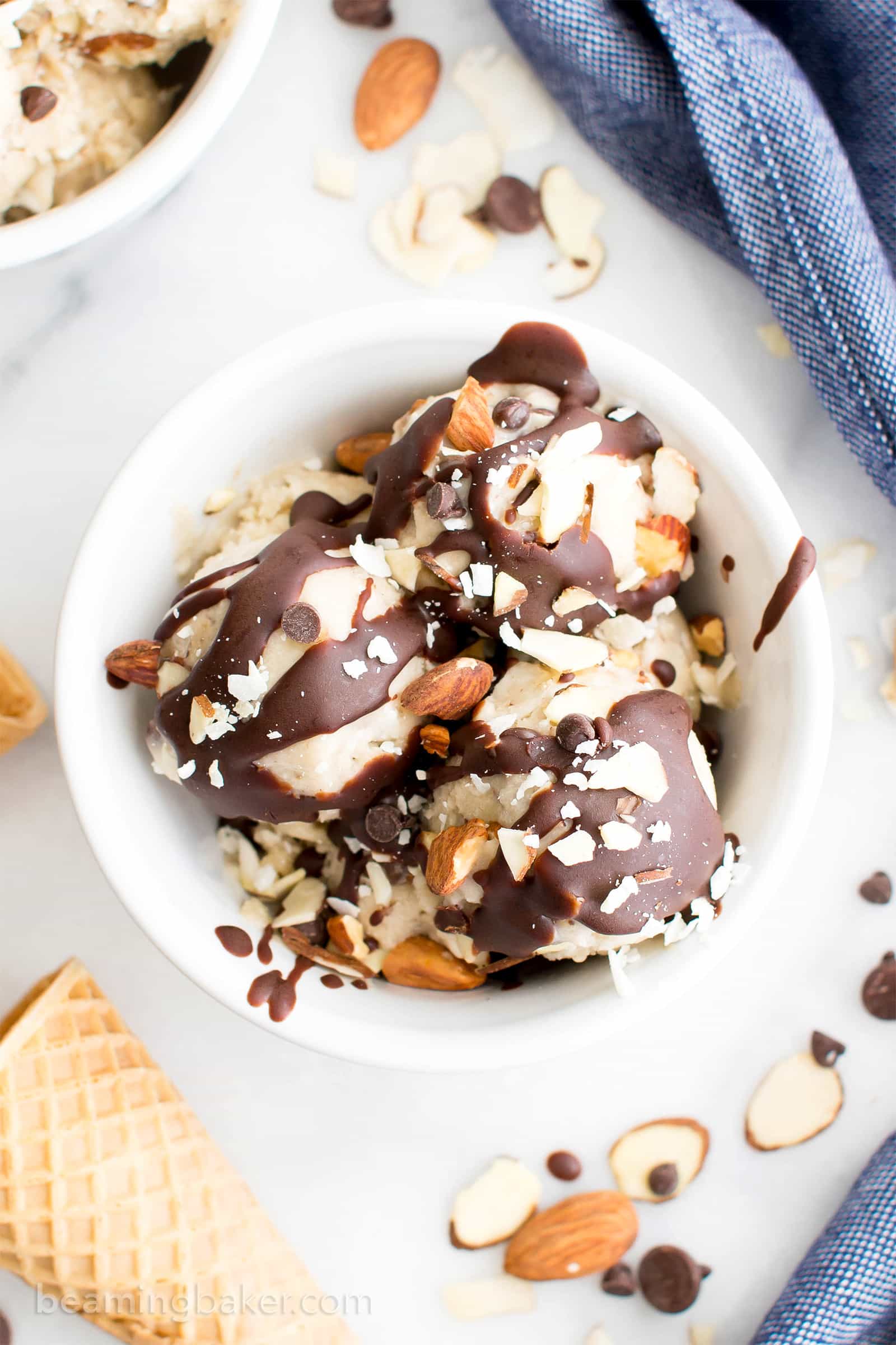 Dairy-Free Almond Joy Ice Cream Sundae (V, DF, Paleo): the perfect frozen, allergy-friendly treat to satisfy your Almond Joy cravings and cool you down this summer! #Vegan #DairyFree #Paleo #GlutenFree | BeamingBaker.com