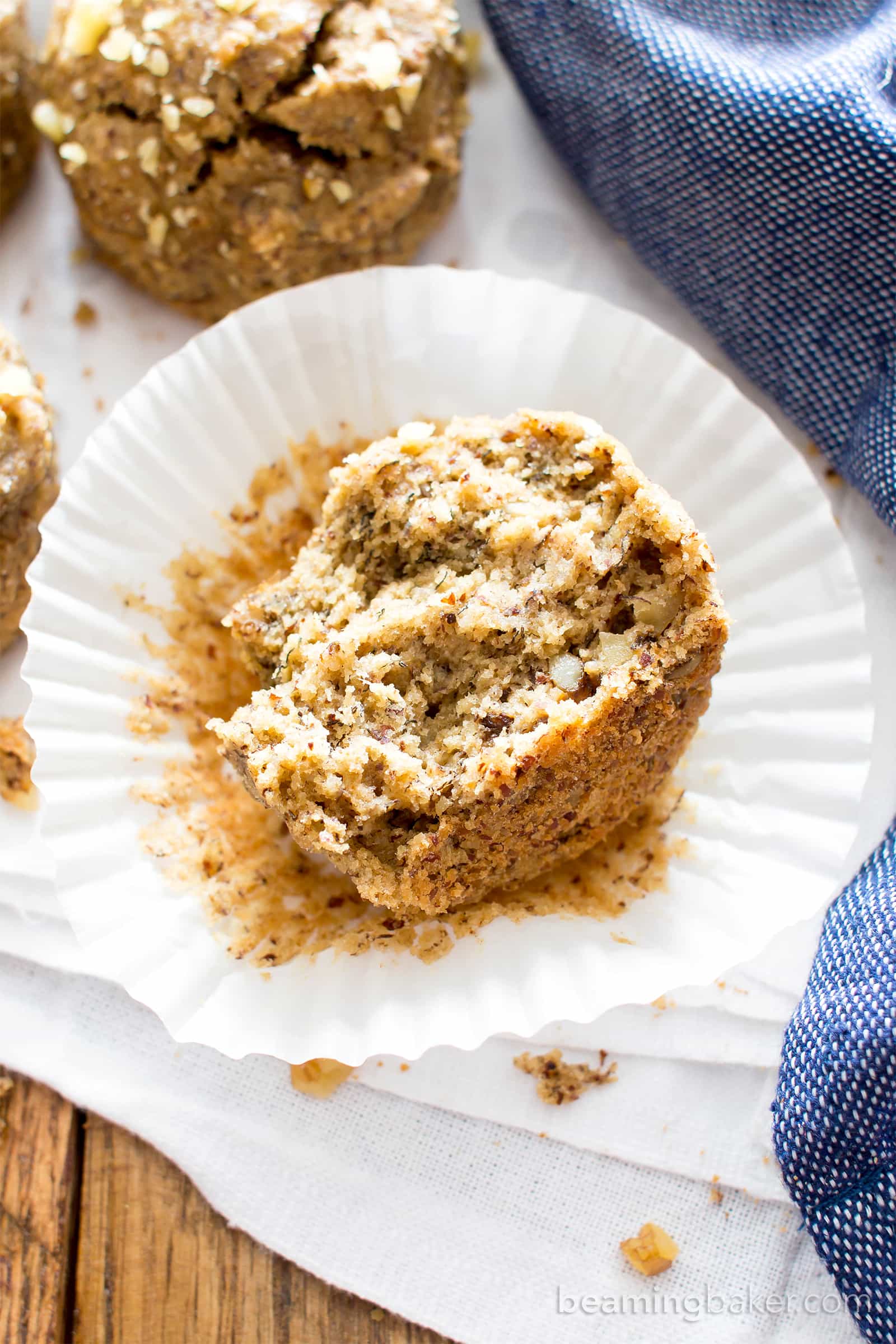 One Bowl Gluten Free Vegan Banana Nut Muffins (V, GF): an easy, whole recipe for deliciously soft and moist banana nut muffins. #Vegan #GlutenFree #WholeGrain #DairyFree #RefinedSugarFree | BeamingBaker.com