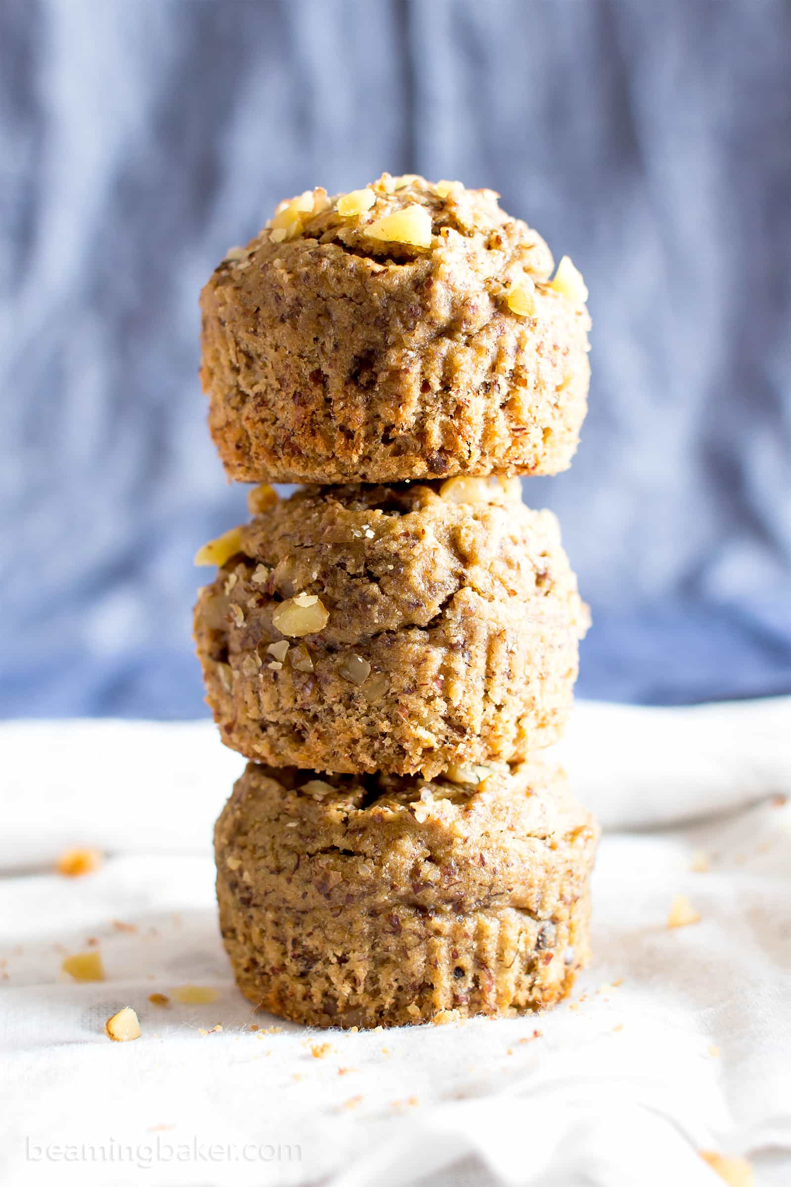 One Bowl Gluten Free Vegan Banana Nut Muffins (V, GF): an easy, whole recipe for deliciously soft and moist banana nut muffins. #Vegan #GlutenFree #WholeGrain #DairyFree #RefinedSugarFree | BeamingBaker.com