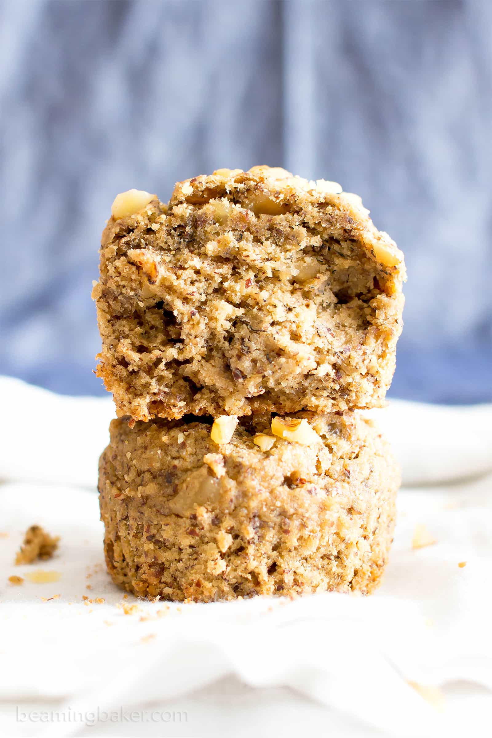 One Bowl Gluten Free Vegan Banana Nut Muffins (V, GF): an easy, whole recipe for deliciously soft and moist banana nut muffins. #Vegan #GlutenFree #WholeGrain #DairyFree #RefinedSugarFree | BeamingBaker.com