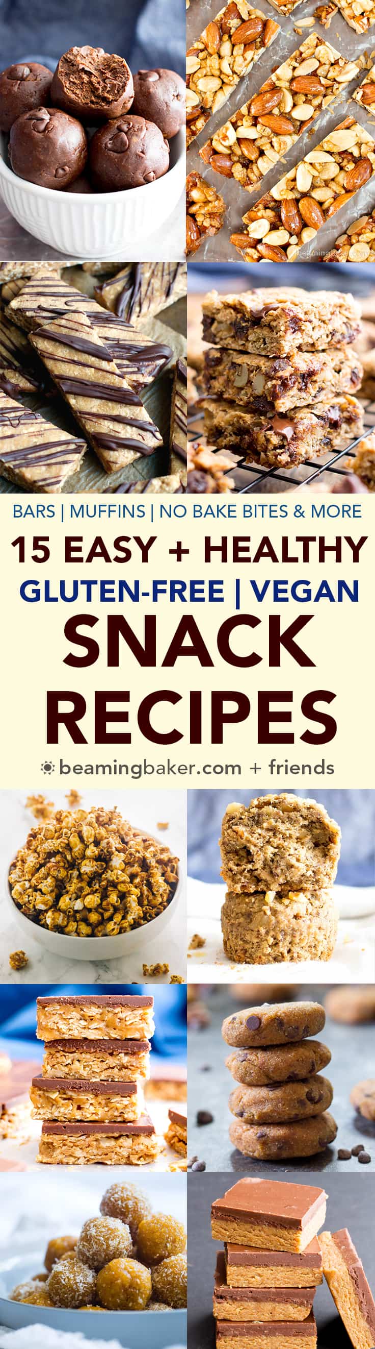 15 Easy Healthy Gluten Free Vegan Snack Recipes (V, GF): a yummy collection of easy ‘n healthy plant-based snacks to help you get fueled! #Vegan #GlutenFree #DairyFree #ProteinRich | BeamingBaker.com