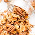 Oil-Free Paleo Cinnamon Nut Granola (V, GF): Crispy, crunchy homemade paleo granola perfectly spiced with warm, cozy cinnamon. #Vegan #GlutenFree #DairyFree #Paleo #Granola #Healthy #Snacks | Recipe on BeamingBaker.com