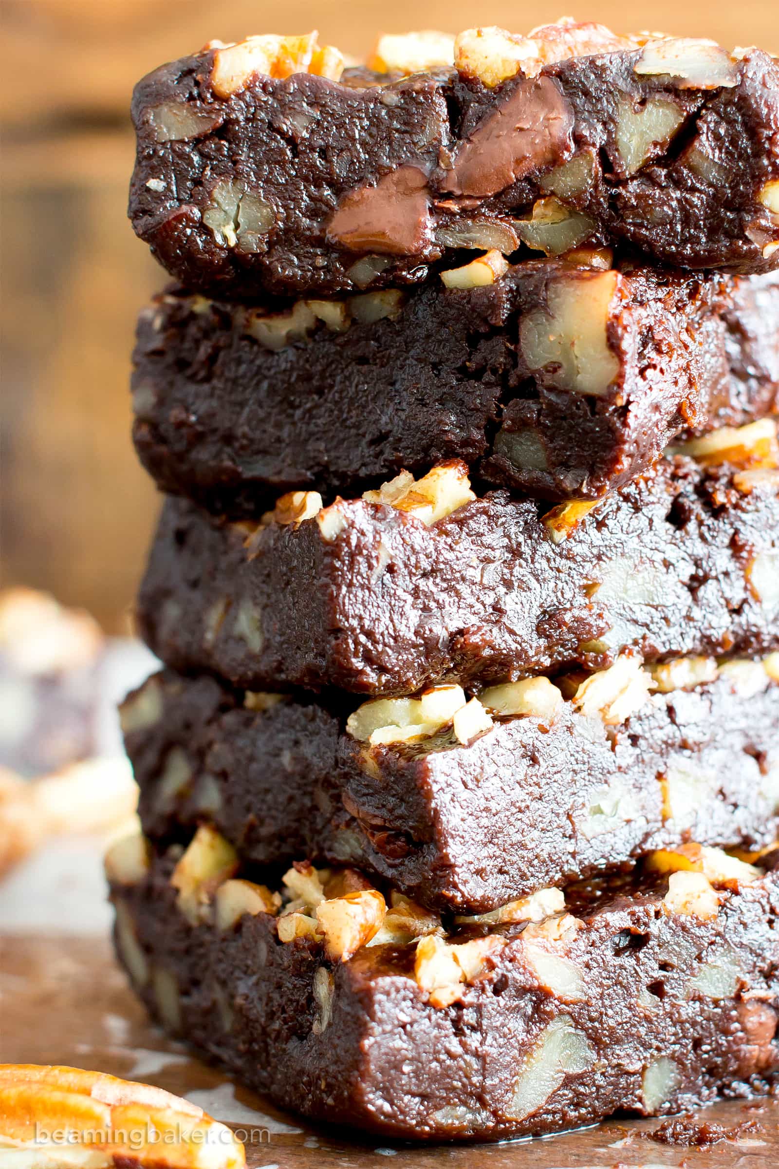 Super Fudgy Paleo Maple Pecan Brownies (V, GF): supremely fudgy chocolate brownies topped with delightfully sweet maple pecans. #Paleo #Vegan #GlutenFree #DairyFree #Chocolate #Dessert | Recipe on BeamingBaker.com