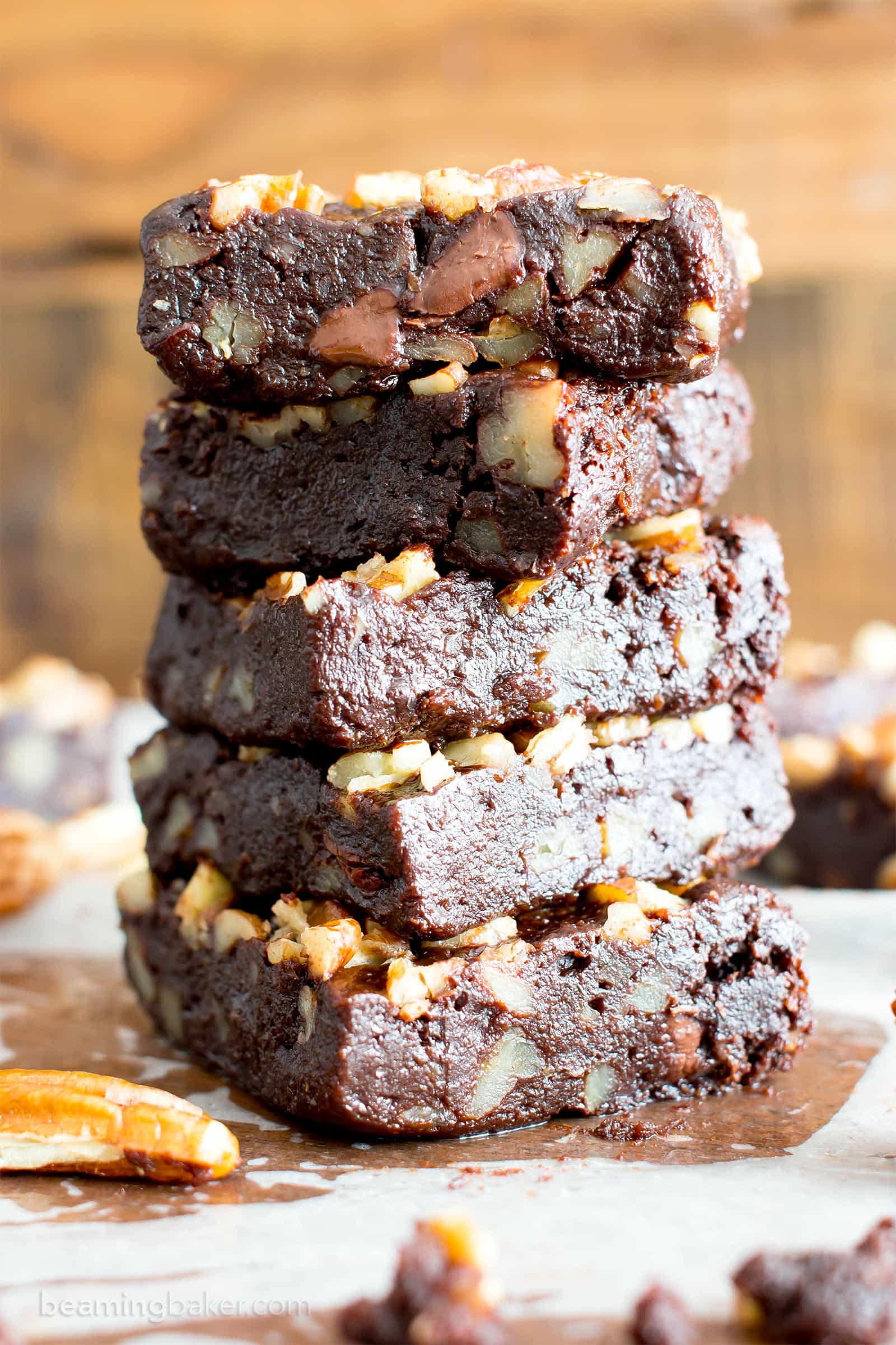 Super Fudgy Paleo Maple Pecan Brownies (V, GF): supremely fudgy chocolate brownies topped with delightfully sweet maple pecans. #Paleo #Vegan #GlutenFree #DairyFree #Chocolate #Dessert | Recipe on BeamingBaker.com