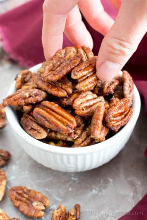 4 Ingredient Vegan Candied Pecans - Beaming Baker