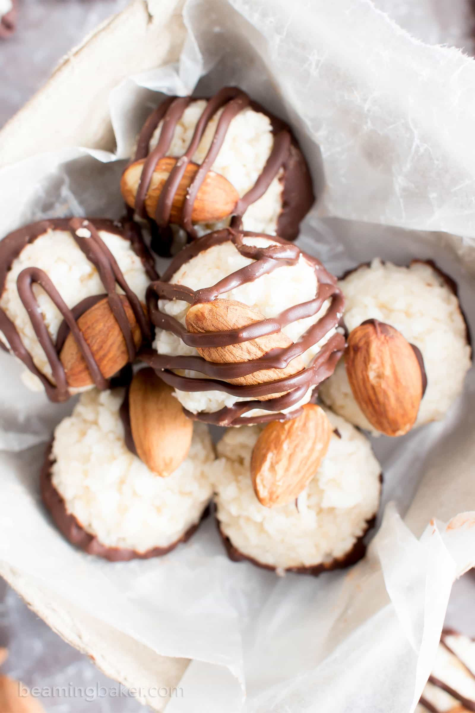 Paleo Vegan Almond Joy Truffles (V, GF): a fun recipe for homemade candy truffles that taste just like Almond Joy! #Vegan #GlutenFree #Paleo #Candy #Dessert | Recipe on BeamingBaker.com