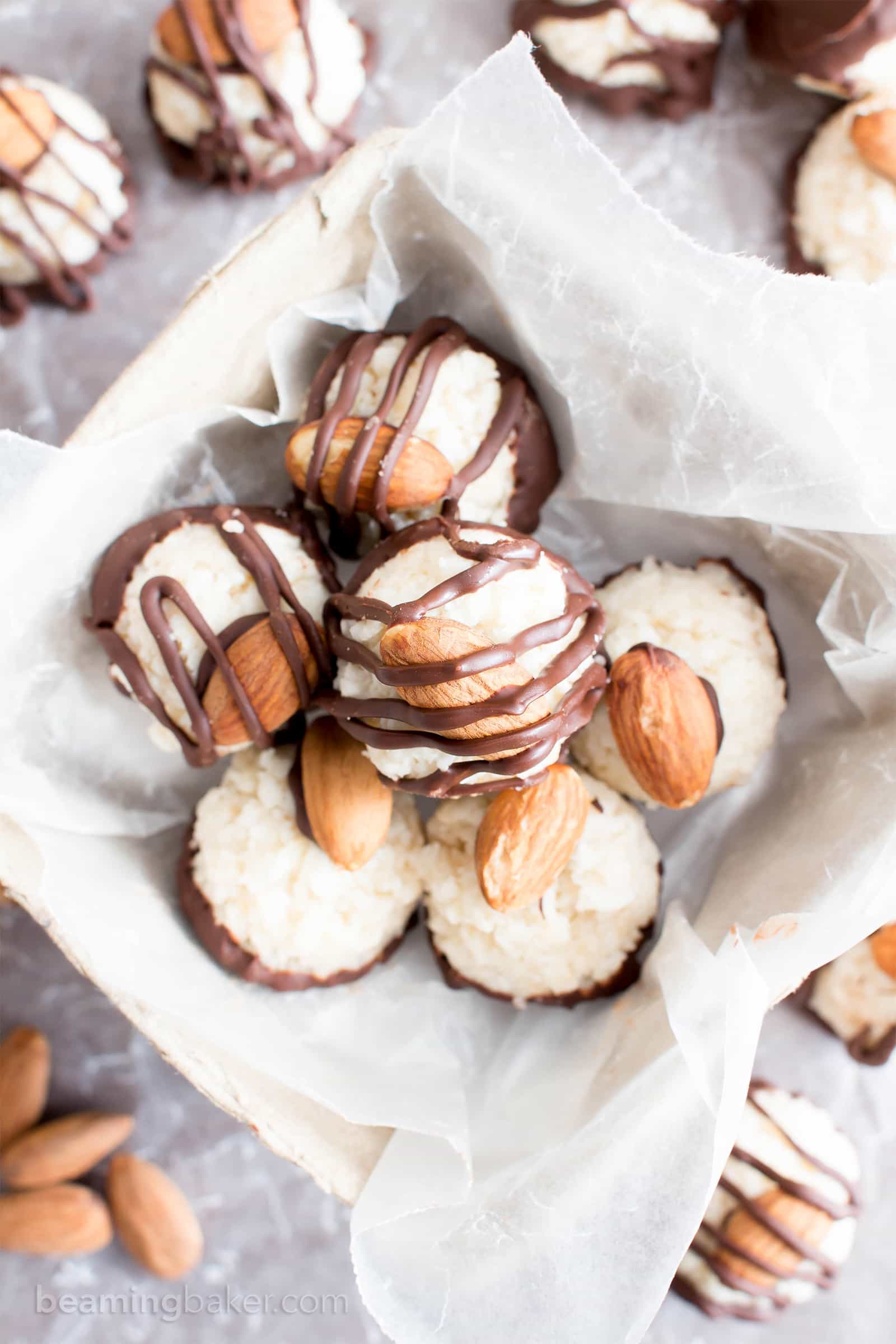 Paleo Vegan Almond Joy Truffles (V, GF): a fun recipe for homemade candy truffles that taste just like Almond Joy! #Vegan #GlutenFree #Paleo #Candy #Dessert | Recipe on BeamingBaker.com
