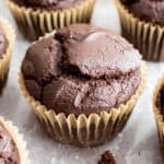 Gluten Free Chocolate Muffins: rich, deep dark vegan chocolate muffins with a beautiful rise. Dairy-Free. #GlutenFree #Vegan #Chocolate #Muffins | Recipe at BeamingBaker.com