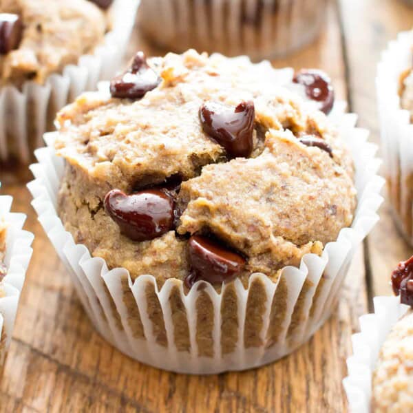 Moist Banana Chocolate Chip Muffins (V, GF): a one bowl recipe for perfectly moist banana muffins bursting with chocolate chips! #Vegan #GlutenFree #DairyFree #Breakfast #Dessert | Recipe on BeamingBaker.com