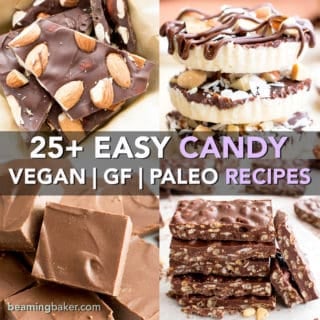25+ Easy Gluten-Free Vegan Candy Recipes (V, GF): A super sweet collection of seriously easy homemade candy recipes to satisfy sweets lovers everywhere! #Vegan #GlutenFree #DairyFree #Paleo #Candy #Dessert | Recipe Roundup on BeamingBaker.com