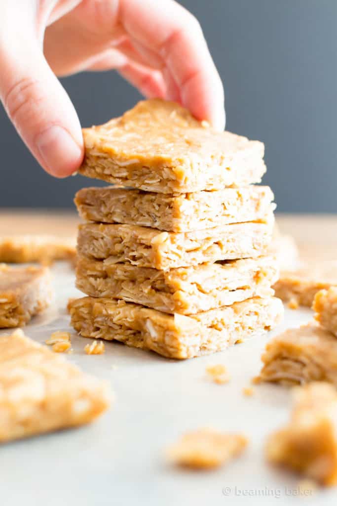 4 Ingredient No Bake Peanut Butter Coconut Oatmeal Bars Vegan Gluten