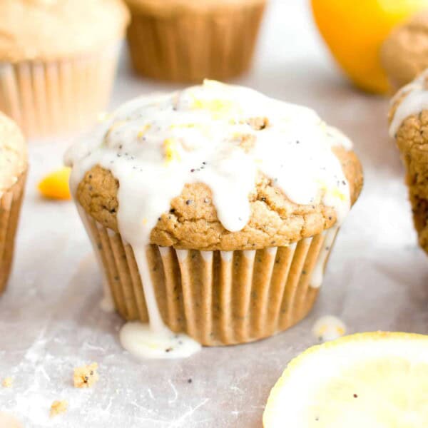 Vegan Lemon Poppy Seed Muffins (Gluten Free): an easy recipe for moist ‘n fluffy vegan lemon poppy seed muffins—perfectly sweet ‘n tart! Gluten Free. #Vegan #Lemon #PoppySeed #GlutenFree #Muffins | Recipe at BeamingBaker.com