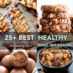 25+ Best Healthy Road Trip Snacks Recipes (V, GF): a tasty collection of the best healthy recipes for sweet and satisfying road trip snacks! #Vegan #GlutenFree #DairyFree #RefinedSugarFree #Snacks #NoBake | Recipes on BeamingBaker.com