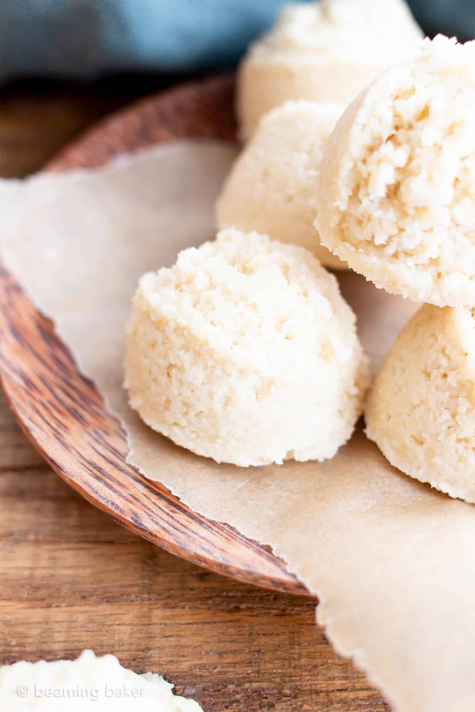 4 Ingredient No Bake Coconut Macaroons (V, GF): a one bowl recipe for perfectly sweet no bake macaroons bursting with coconut flavor. #Paleo #Vegan #GlutenFree #DairyFree #NoBake #Dessert | Recipe on BeamingBaker.com