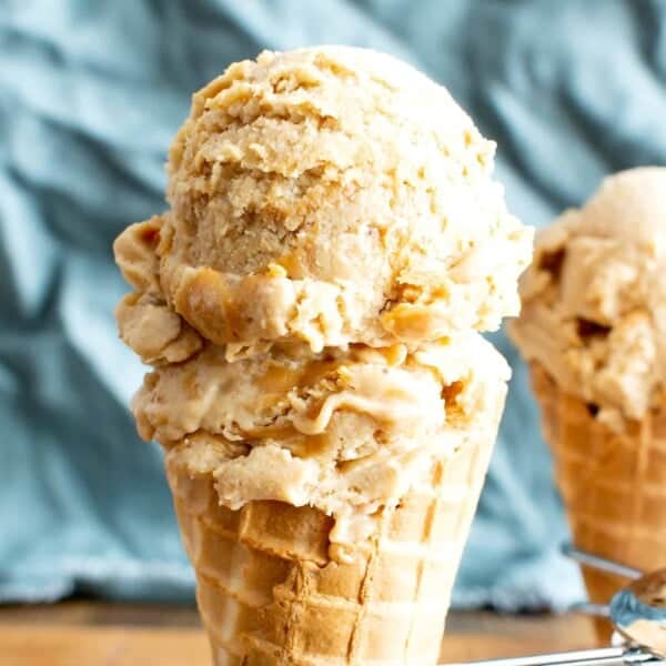 4 Ingredient Banana Peanut Butter Swirl Ice Cream (V, GF): my favorite easy, no-churn recipe for delightfully sweet and creamy vegan ice cream bursting with peanut butter flavor! #Vegan #GlutenFree #DairyFree #PeanutButter #Dessert #IceCream | Recipe on BeamingBaker.com