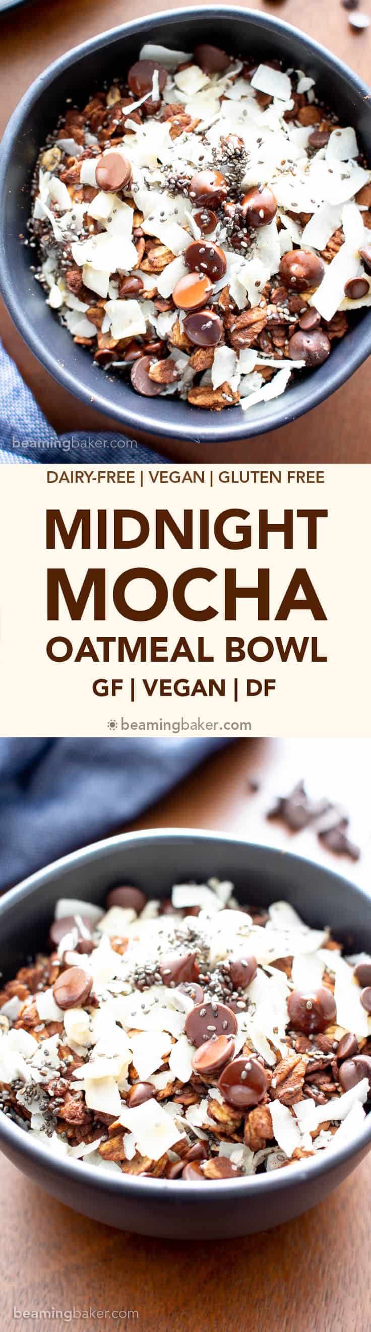 Midnight Mocha Bowls (V, GF): the perfect morning treat—a nourishing bowl of dark chocolate, coffee and superfood infused oatmeal to kick off a fantastic morning! #Vegan #GlutenFree #DairyFree #Breakfast | Recipe at BeamingBaker.com