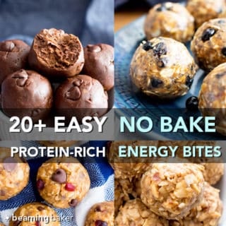 20+ Easy No Bake Energy Bites Recipes (V, GF): the best collection of healthy and tasty no bake energy bites recipes! Perfect for meal prep, on the go breakfasts, workout snacks and more! #Vegan #GlutenFree #DairyFree #RefinedSugarFree #Healthy #NoBake #Snacks | Recipes on BeamingBaker.com