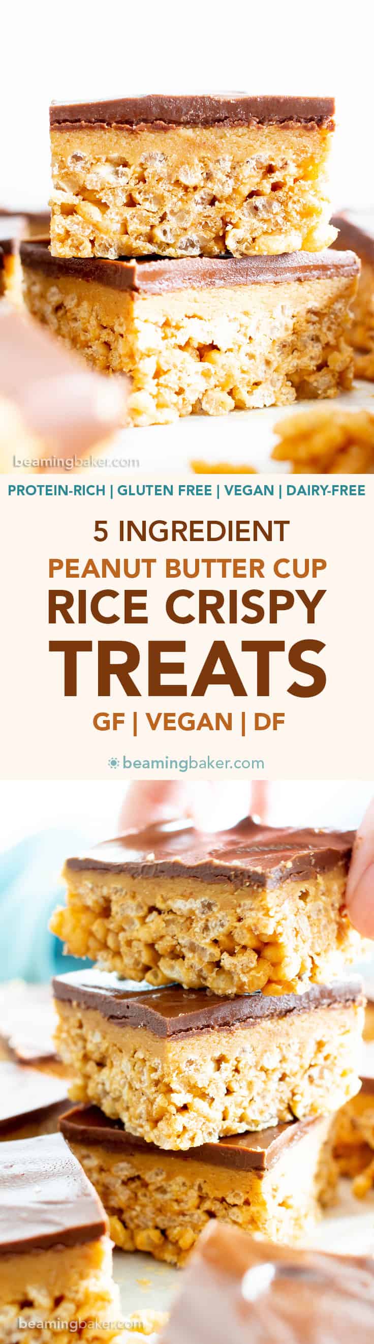 5 Ingredient Peanut Butter Cup Rice Crispy Treats Vegan Gluten Free Dairy Free Beaming Baker