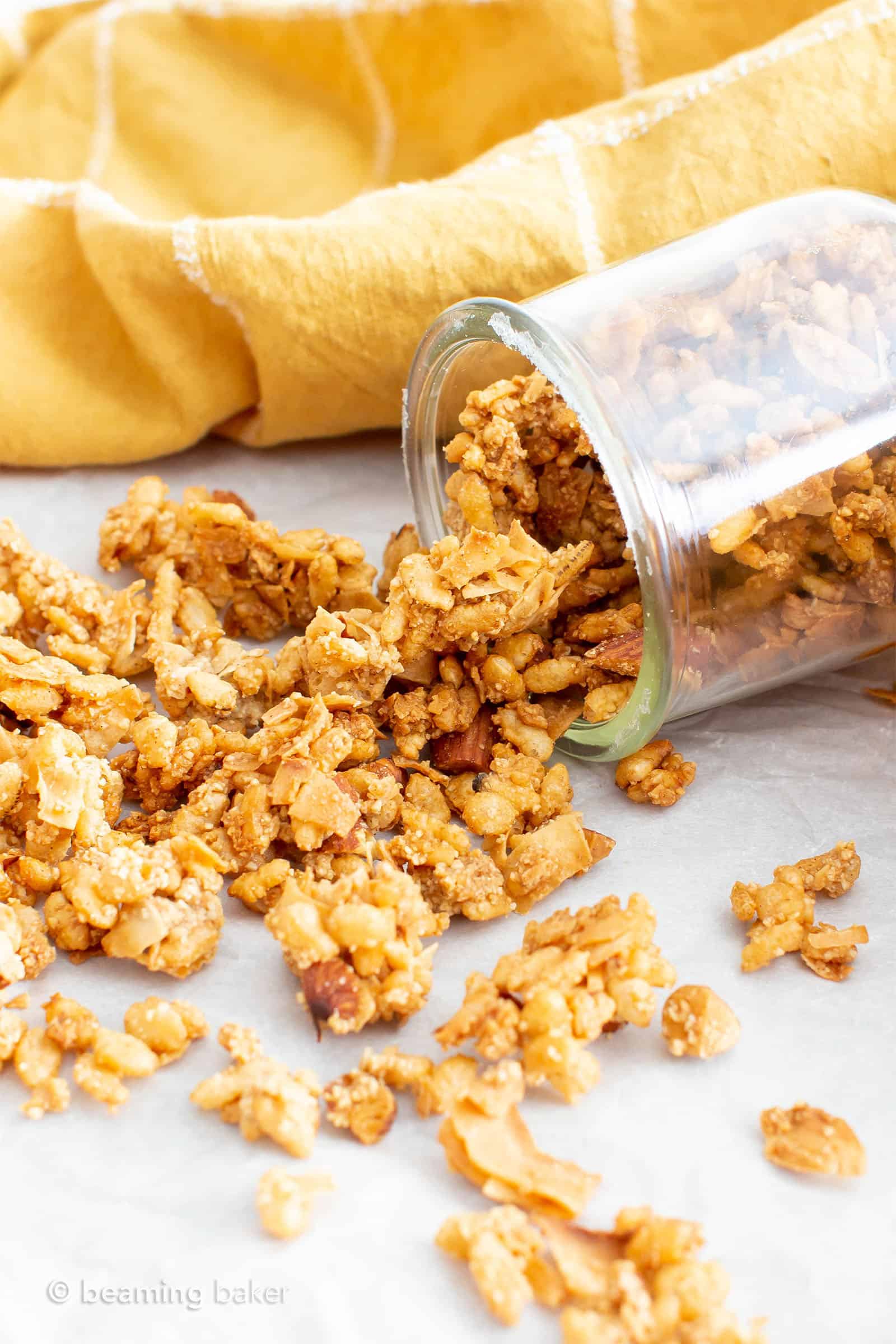 Close up of this breakfast recipe pouring out onto a kitchen table