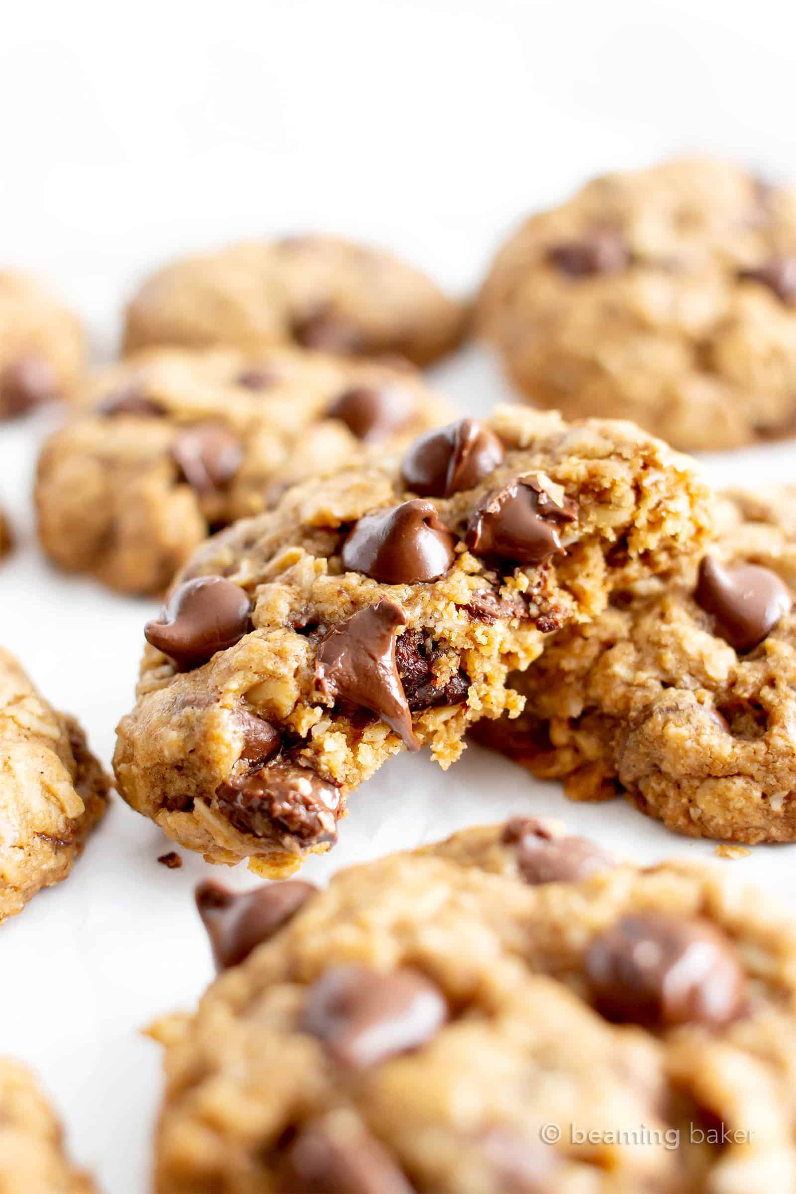 Tray of cookies with one stacked on top of another.