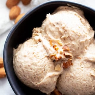4 Ingredient Paleo Almond Butter Ice Cream (Vegan, Keto): creamy, luscious almond butter vegan ice cream in 5 minutes—no churn, easy! This keto ice cream recipe is silky smooth, dairy-free, made without an ice cream maker. #Paleo #Keto #Vegan #IceCream #AlmondButter #DairyFree | Recipe at BeamingBaker.com