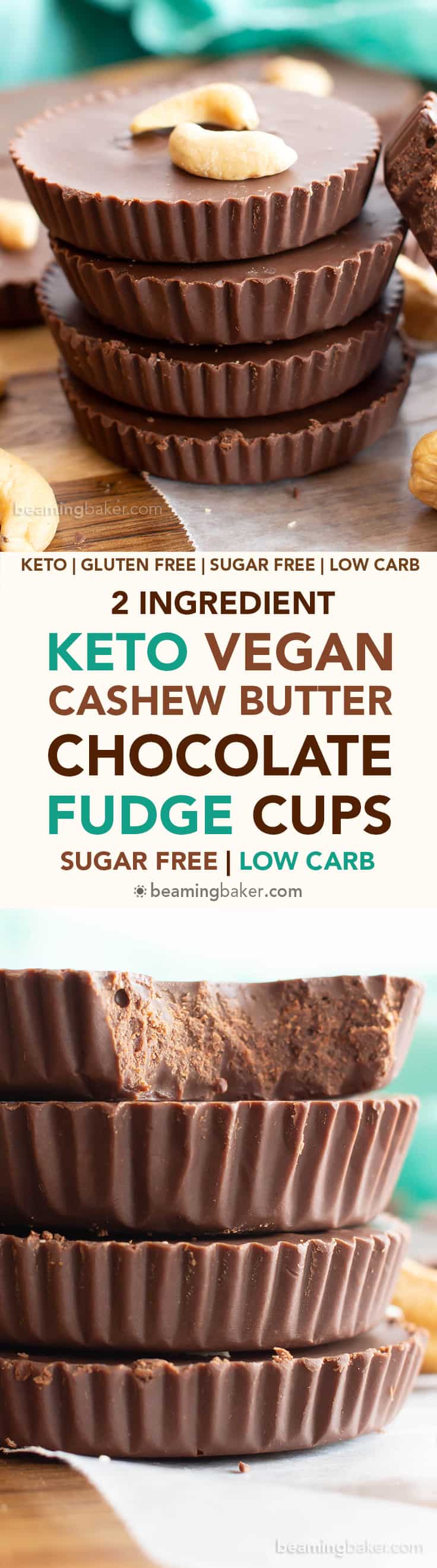 Low Carb Chocolate Fudge Cups Recipe: easy keto chocolate fudge cups made with cashew butter! The best Keto fudge recipe—low carb fudge cups bursting with rich chocolate flavor. #LowCarb #Keto #SugarFree #DairyFree | Recipe at BeamingBaker.com