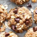 Gluten Free Breakfast Cookies (Vegan, GF): yummy & soft gluten free BANANA oatmeal breakfast cookies. EASY healthy breakfast cookies, packed with chocolate & chewy oats! #GlutenFree #Breakfast #Oatmeal #Cookies #Vegan | Recipe at BeamingBaker.com