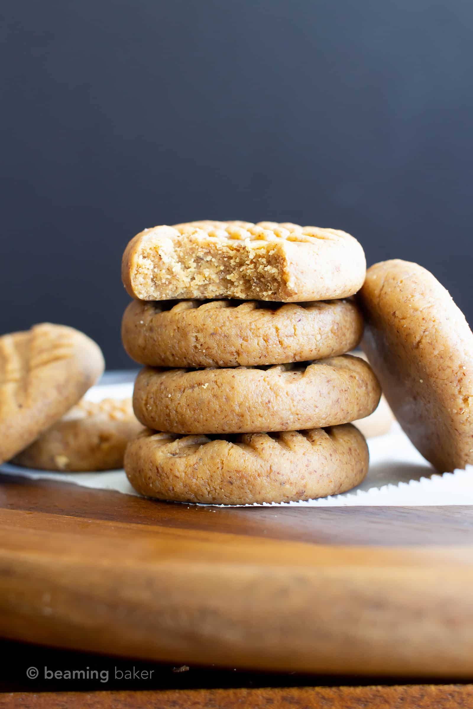 3 Ingredient Almond Butter Paleo No Bake Cookies (GF): learn how to make easy no bake cookies paleo, vegan & gluten free! Soft, sweet & satisfying. Protein-Rich! Refined Sugar-Free. #NoBake #Cookies #Paleo #GlutenFree #Vegan | Recipe at BeamingBaker.com