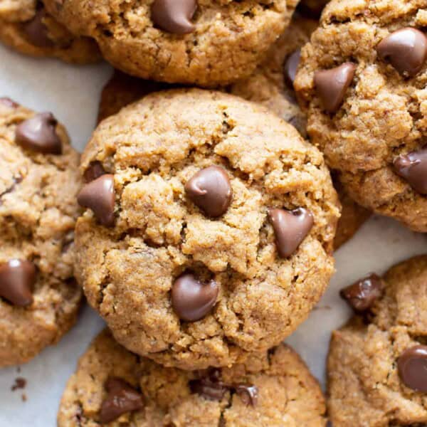 Vegan Paleo Chocolate Chip Cookies Recipe: the BEST paleo chocolate chip cookies made with coconut flour. Think: chewy exterior, soft interior, bursting with melty chocolate goodness! Meet your favorite gluten free chocolate chip cookies. #Paleo #Chocolate #Cookies #Vegan #GrainFree | Recipe at BeamingBaker.com