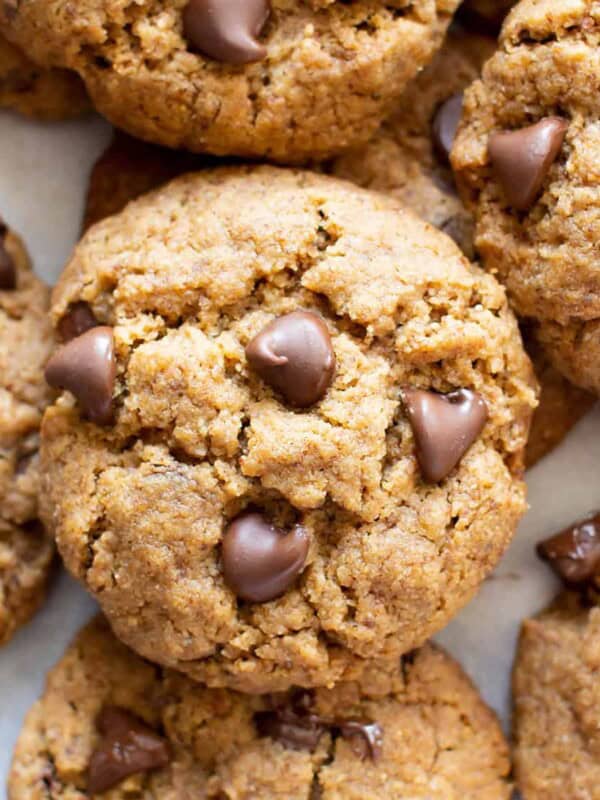 Vegan Paleo Chocolate Chip Cookies Recipe: the BEST paleo chocolate chip cookies made with coconut flour. Think: chewy exterior, soft interior, bursting with melty chocolate goodness! Meet your favorite gluten free chocolate chip cookies. #Paleo #Chocolate #Cookies #Vegan #GrainFree | Recipe at BeamingBaker.com