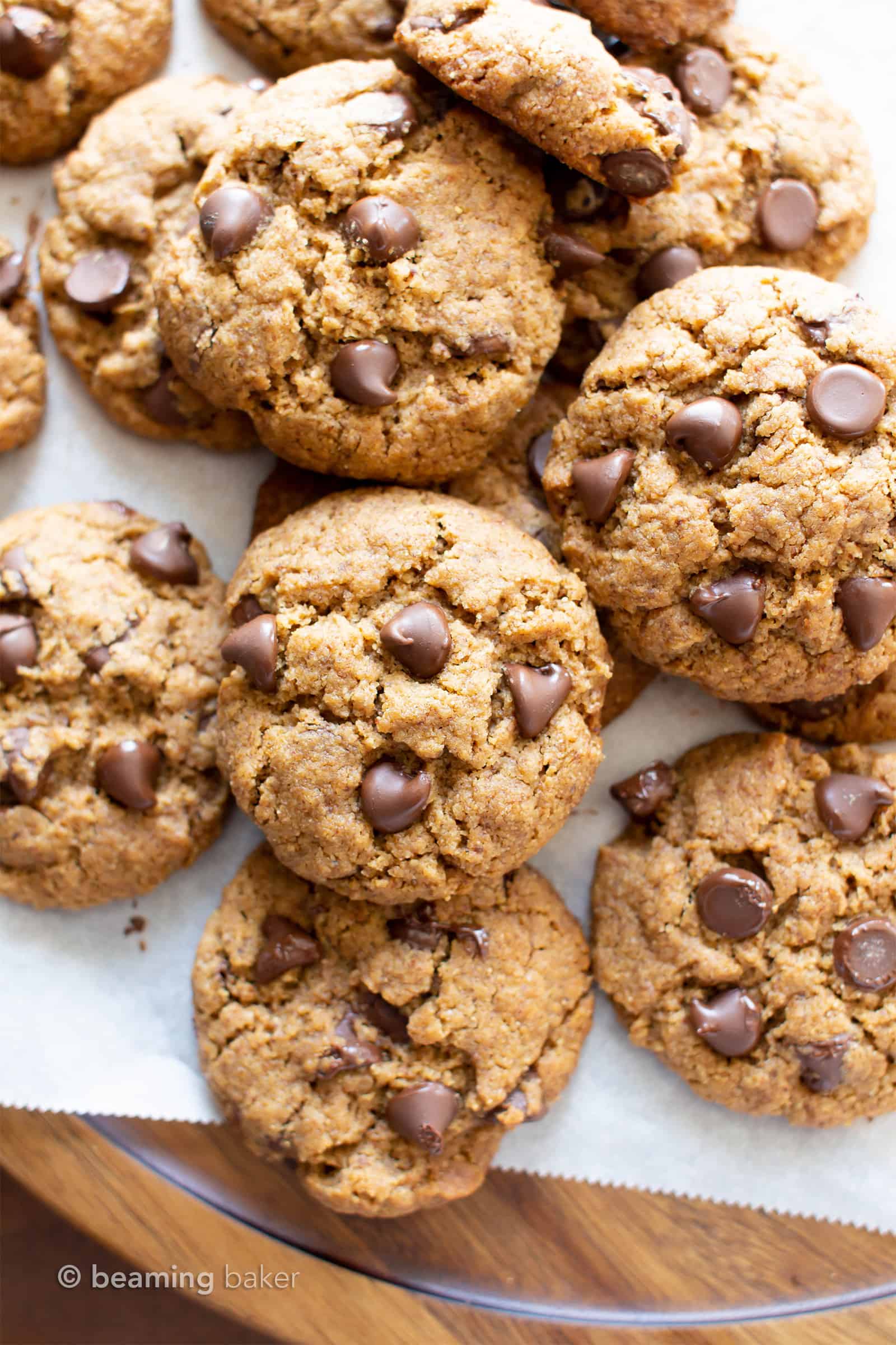 Vegan Paleo Chocolate Chip Cookies Recipe: the BEST paleo chocolate chip cookies made with coconut flour. Think: chewy exterior, soft interior, bursting with melty chocolate goodness! Meet your favorite gluten free chocolate chip cookies. #Paleo #Chocolate #Cookies #Vegan #GrainFree | Recipe at BeamingBaker.com