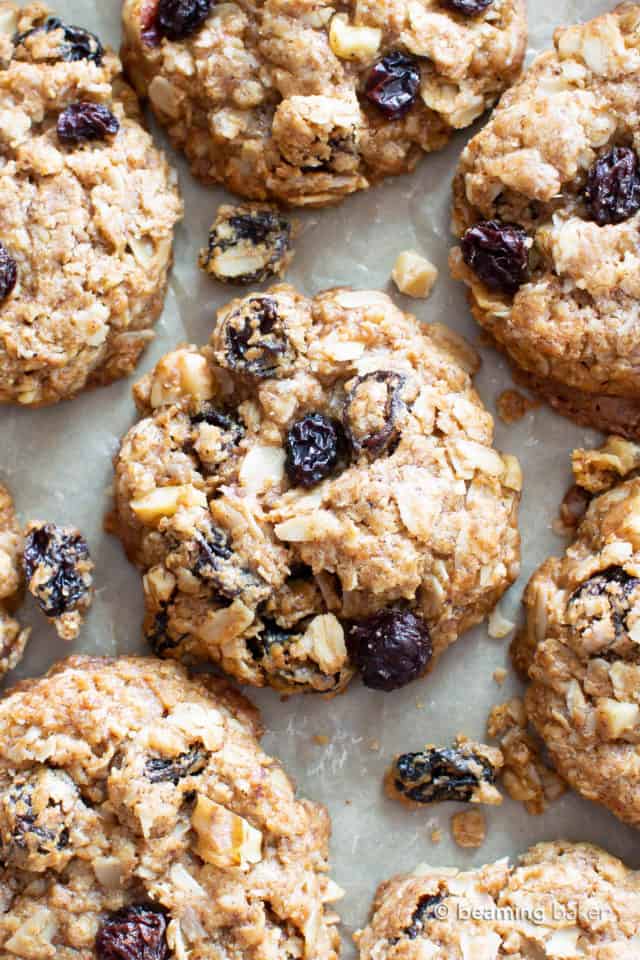 Amazing Chewy Vegan Oatmeal Raisin Cookies (Gluten Free) - Beaming Baker