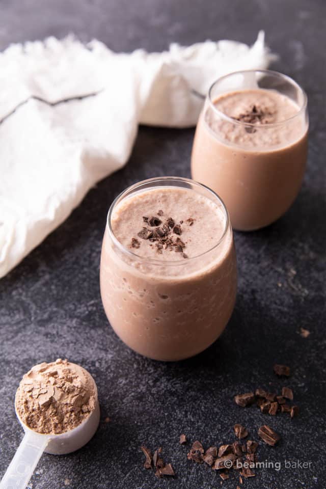 3 Ingredient Chocolate Vegan Protein Shake Recipe - Beaming Baker
