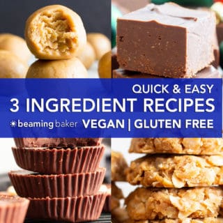 25+ Quick & Easy 3 Ingredient Recipes: my favorite Vegan + Gluten Free, healthy 3 ingredient recipes—from cookies to fudge and energy bites & ice cream! Make these recipes in no time! #3Ingredient #Recipes #Vegan #GlutenFree #Easy | Recipes at BeamingBaker.com