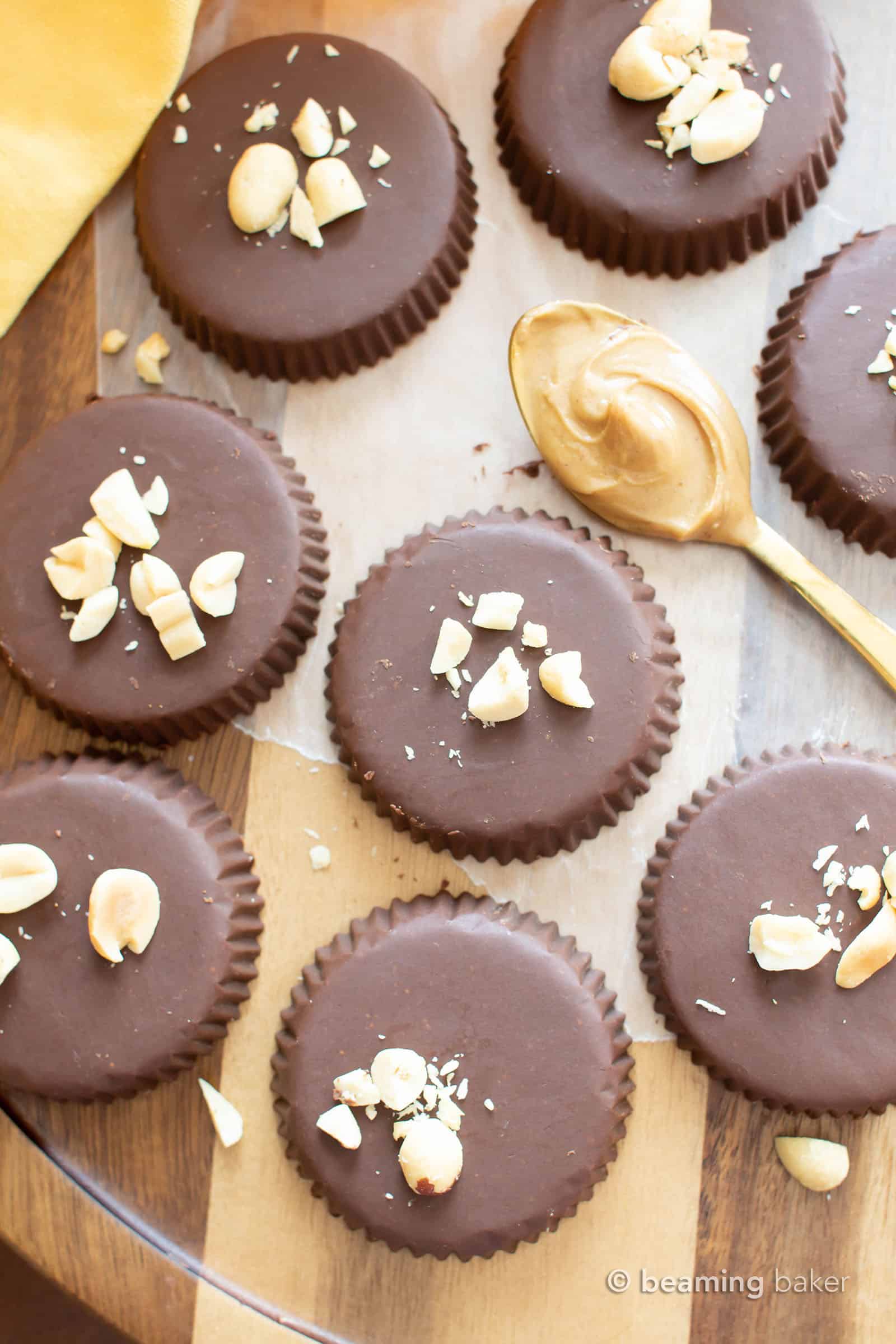 Keto Chocolate Peanut Butter Fudge Cups: this 5 Minute chocolate peanut butter fudge recipe is so easy! Just 2 ingredients for yummy cups of creamy, rich Low Carb fudge! #Keto #LowCarb #Vegan #Fudge #PeanutButter | Recipe at BeamingBaker.com