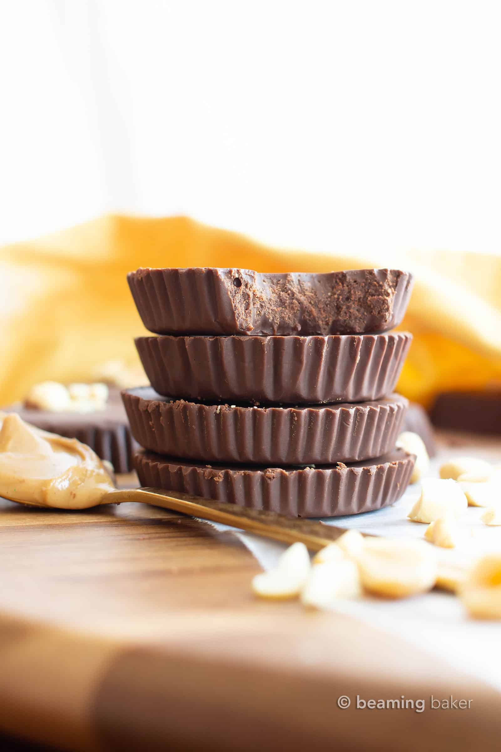 Keto Chocolate Peanut Butter Fudge Cups: this 5 Minute chocolate peanut butter fudge recipe is so easy! Just 2 ingredients for yummy cups of creamy, rich Low Carb fudge! #Keto #LowCarb #Vegan #Fudge #PeanutButter | Recipe at BeamingBaker.com