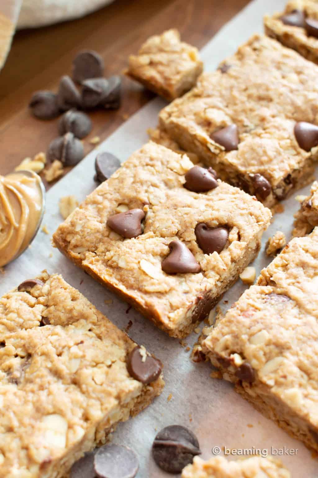 Healthy Peanut Butter Chocolate Chip Oatmeal Cookie Bars Beaming Baker