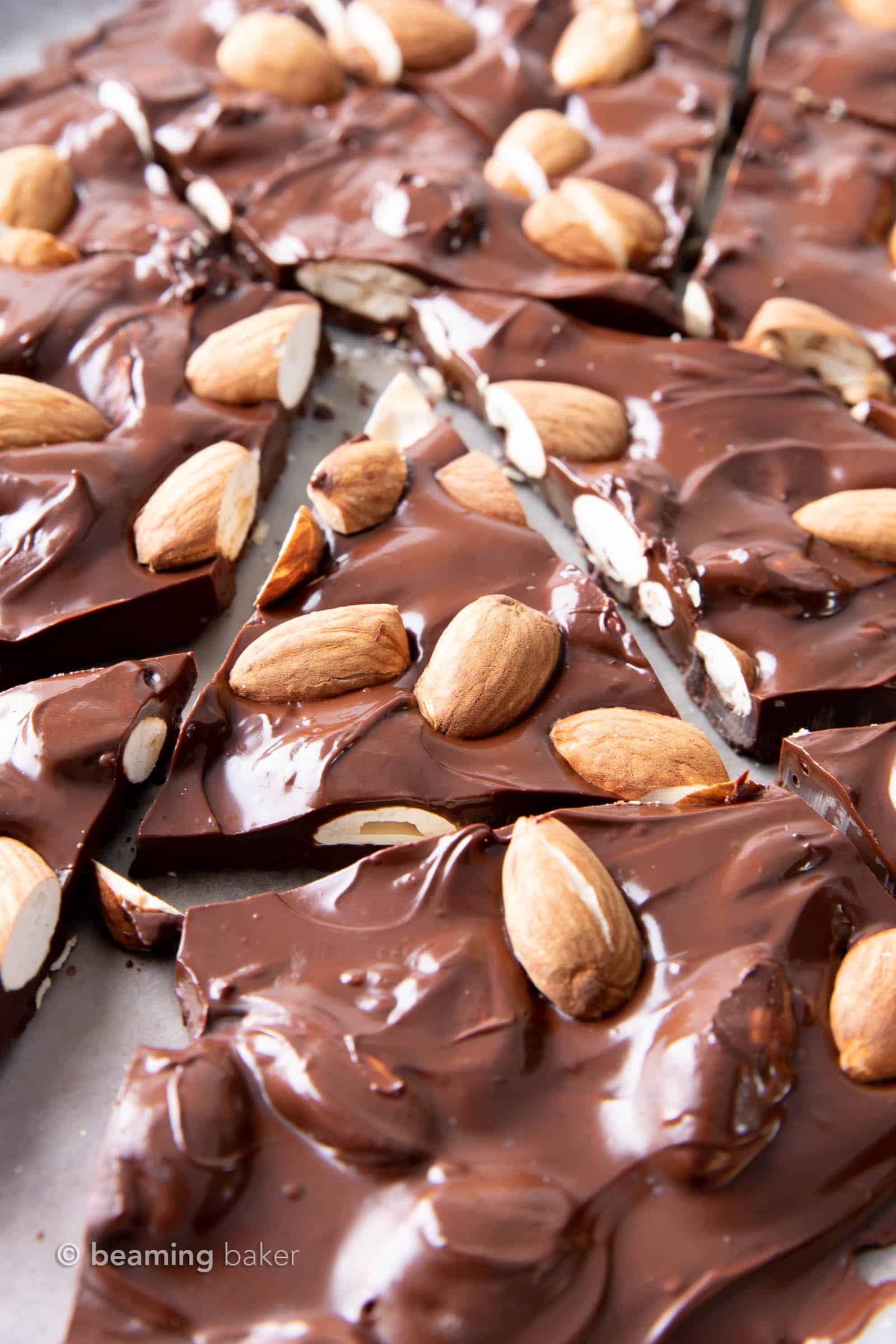 3 Ingredient Keto Almond Bark Recipe: this 5 minute keto candy recipe is decadent, rich and Low Carb! Easy to Make, Dairy-Free. #KetoCandy #Keto #LowCarb #SugarFree | Recipe at BeamingBaker.com