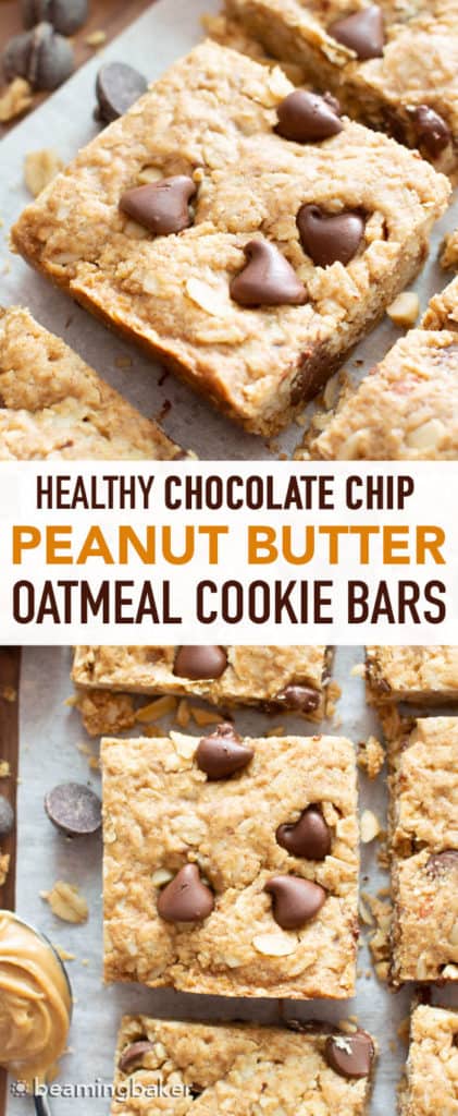 Healthy Peanut Butter Chocolate Chip Oatmeal Cookie Bars - Beaming Baker