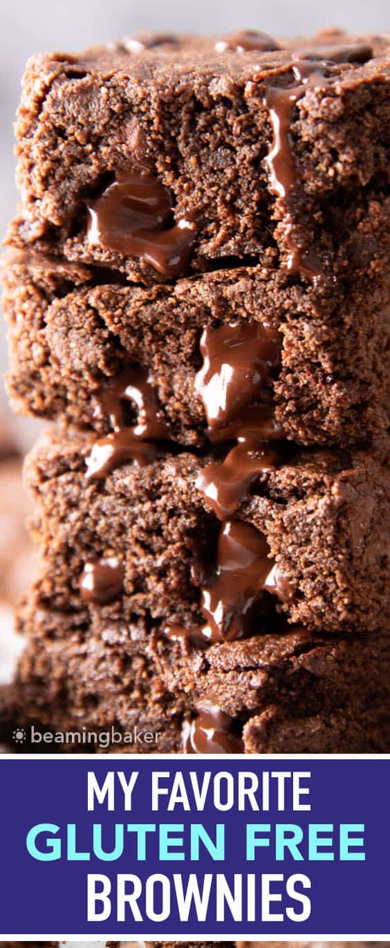 My Favorite Gluten Free Brownies Recipe From Scratch (GF): the BEST gluten free brownie recipe yields a firmer brownie that's rich & dense, packed with melty chocolate chips! Dairy-Free. #Brownies #GlutenFree #DairyFree #Dessert | Recipe at BeamingBaker.com