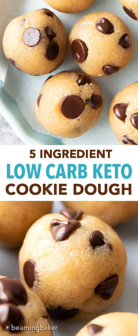 Keto Cookie Dough Bites: an easy 5 ingredient keto cookie dough recipe for rich & buttery keto edible cookie dough! Low Carb, Vegan, Dairy-Free. #CookieDough #Keto #LowCarb #KetoFriendly | Recipe at BeamingBaker.com