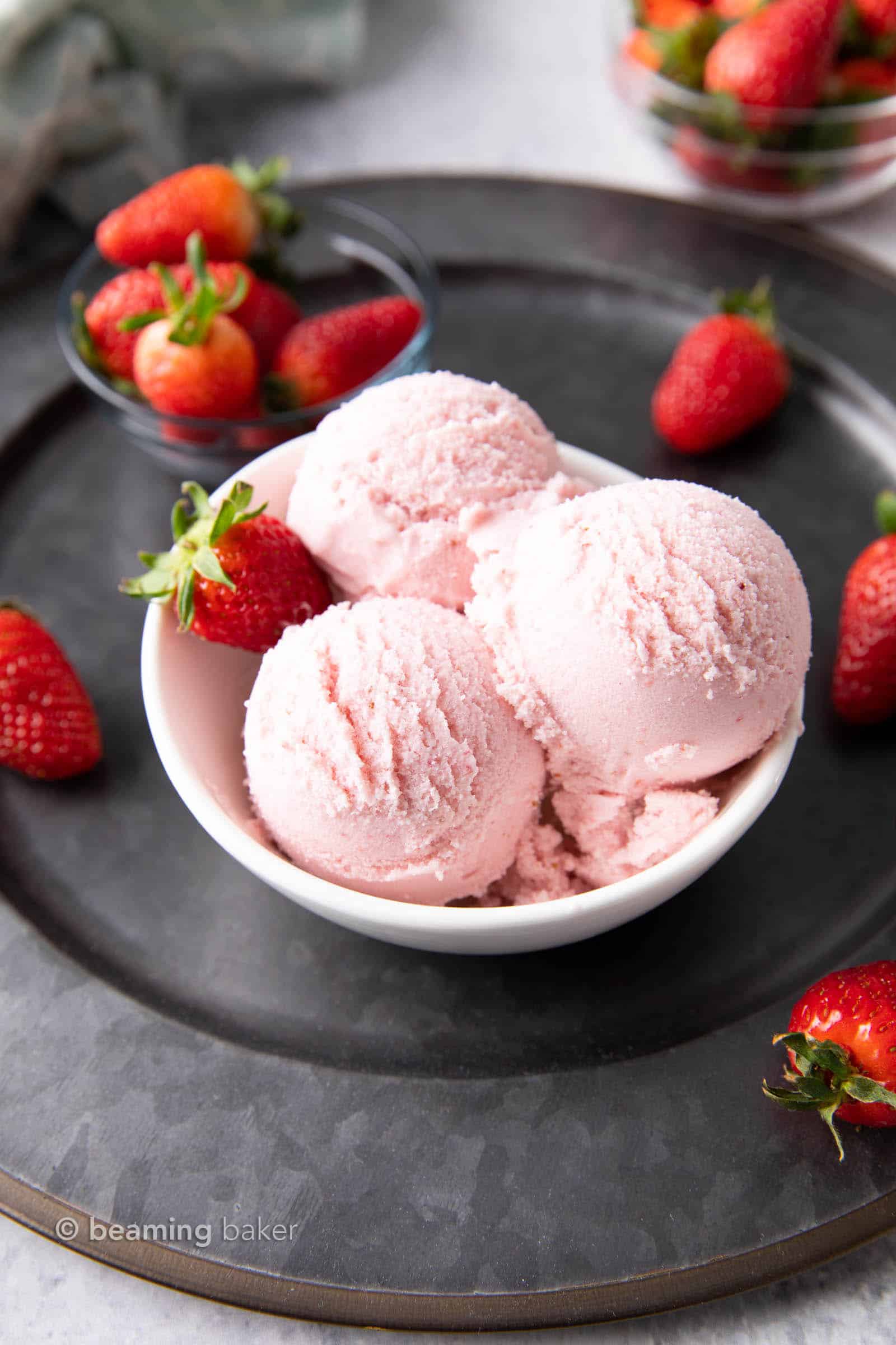 Homemade Vegan Ice Cream Recipe: learn 3 easy ways to make delicious vegan ice cream: Vanilla, Chocolate and Strawberry! Dairy-Free, Non-Dairy, Plant-Based. #VeganIceCream #Vegan #DairyFree #NonDairy | Recipe at BeamingBaker.com