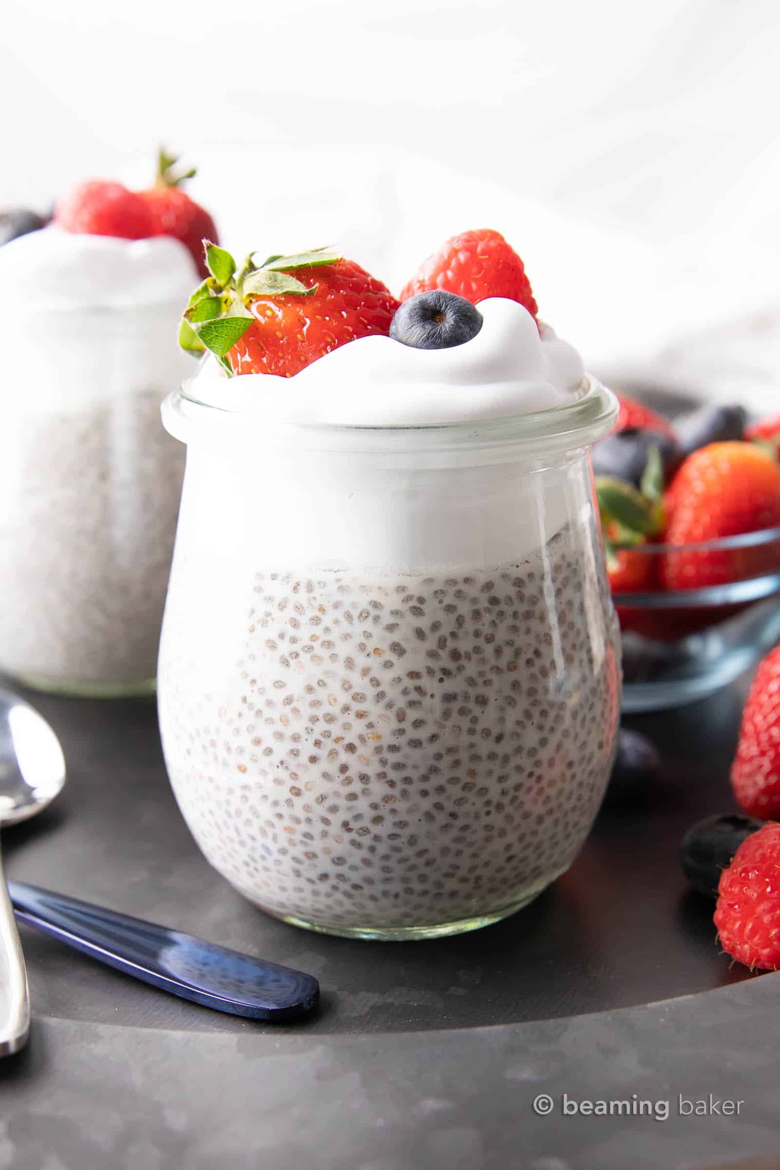 How to Make Chia Pudding: learn how to make chia pudding that’s rich and creamy. The best 3 ingredient chia pudding! #ChiaPudding #ChiaSeeds #ChiaRecipe | Recipe at BeamingBaker.com