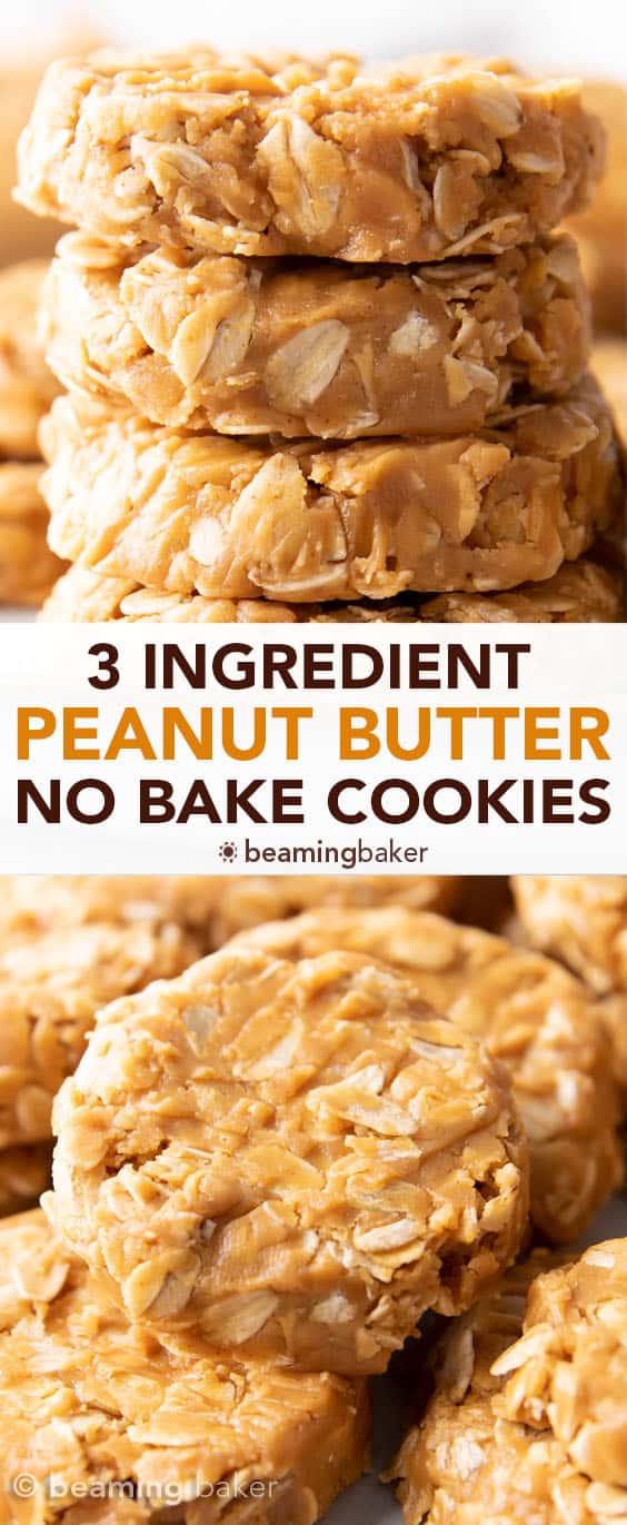 Easy Peanut Butter No Bake Cookies – 3 Ingredients! - Beaming Baker
