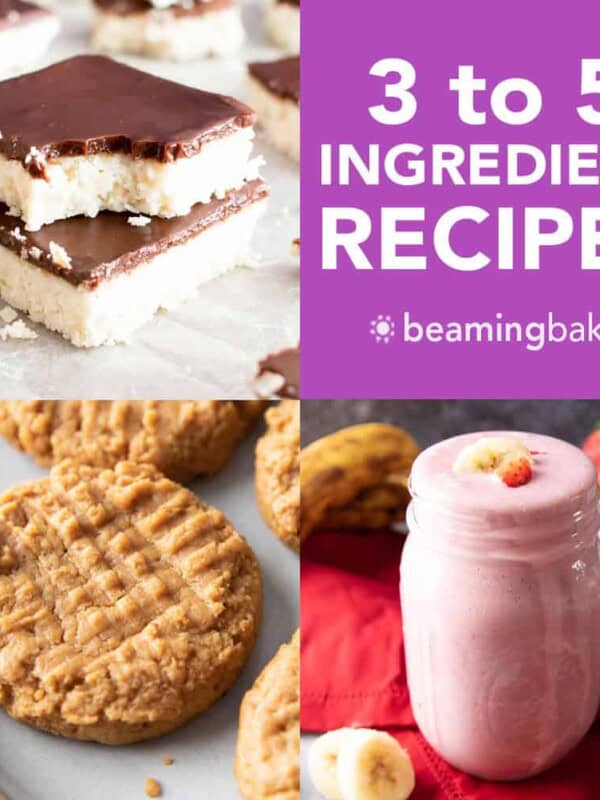 3 to 5 Ingredient Dessert Recipes: quick & easy 3 ingredient to 5 ingredient dessert recipes, from cookies and brownies to dessert bars, ice cream & cookie dough! Healthy, Vegan, Gluten Free, Dairy-Free. #EasyDesserts #3Ingredient #5Ingredient #Vegan | Recipes at BeamingBaker.com